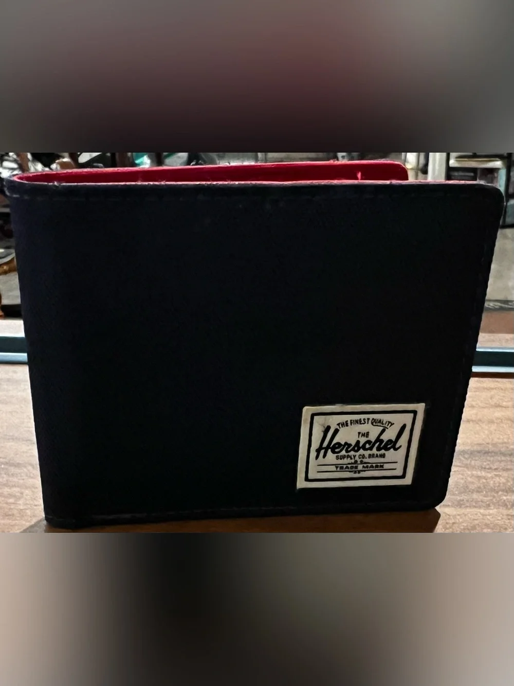 Herschel Supply Co. Original Canvas Roy RFID Bifold Navy Wallet Red Interior